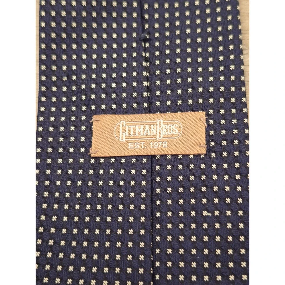 Gitman Bros‎ Mens Navy Blue Silver Geometric Cross Pattern Silk Necktie USA Made